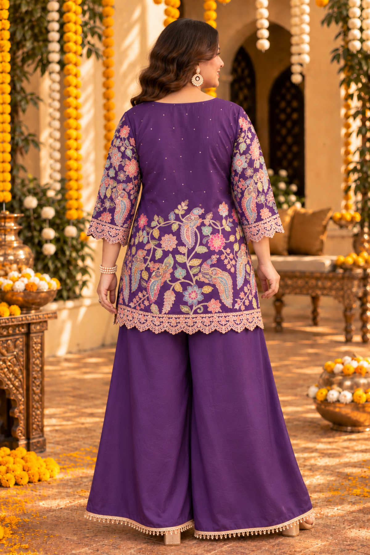 Ziya Purple Silk Co-ord Set With Placement Work