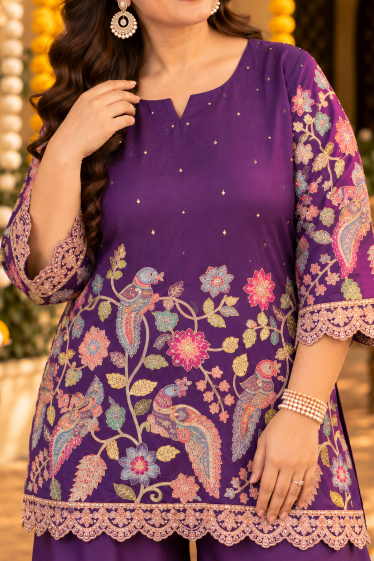 Ziya Purple Silk Co-ord Set With Placement Work