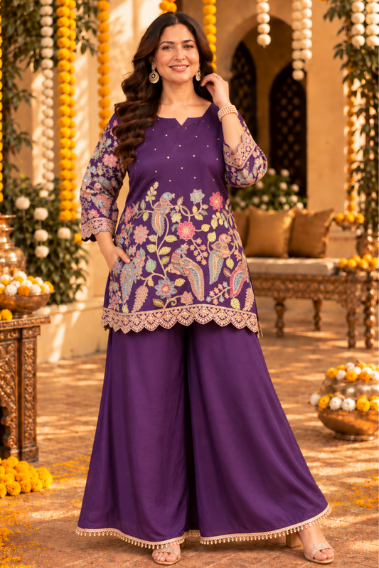 Ziya Purple Fusion Co-ord Set