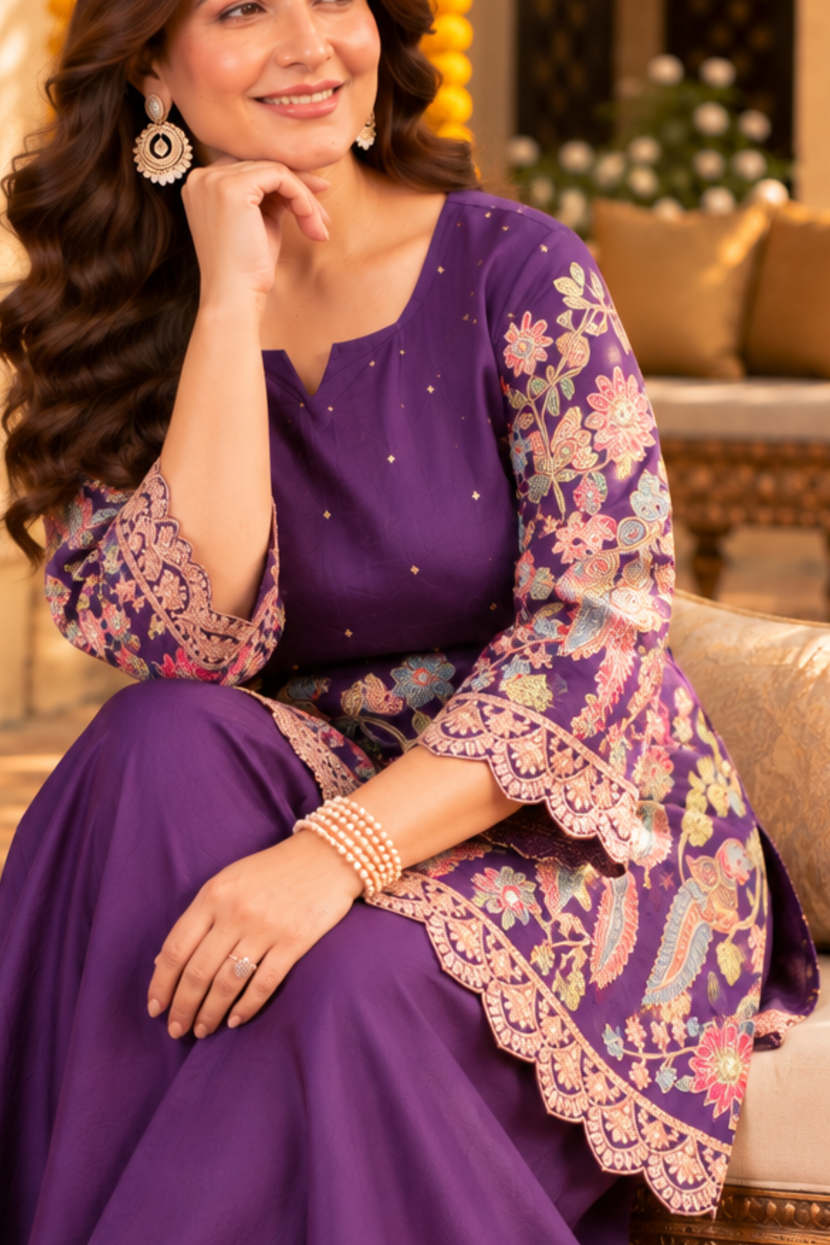 Ziya Purple Silk Co-ord Set With Placement Work