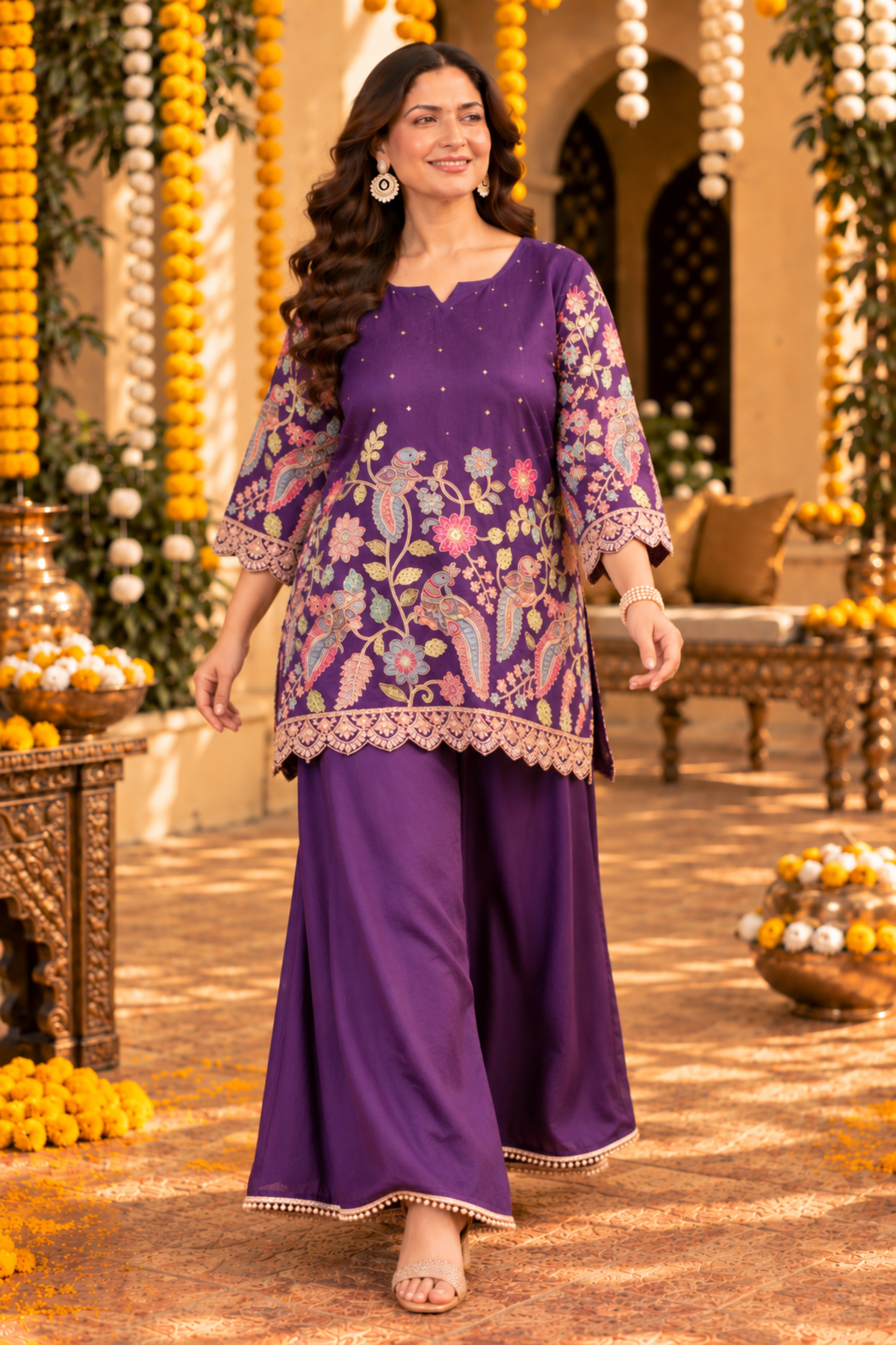 Ziya Purple Silk Co-ord Set With Placement Work