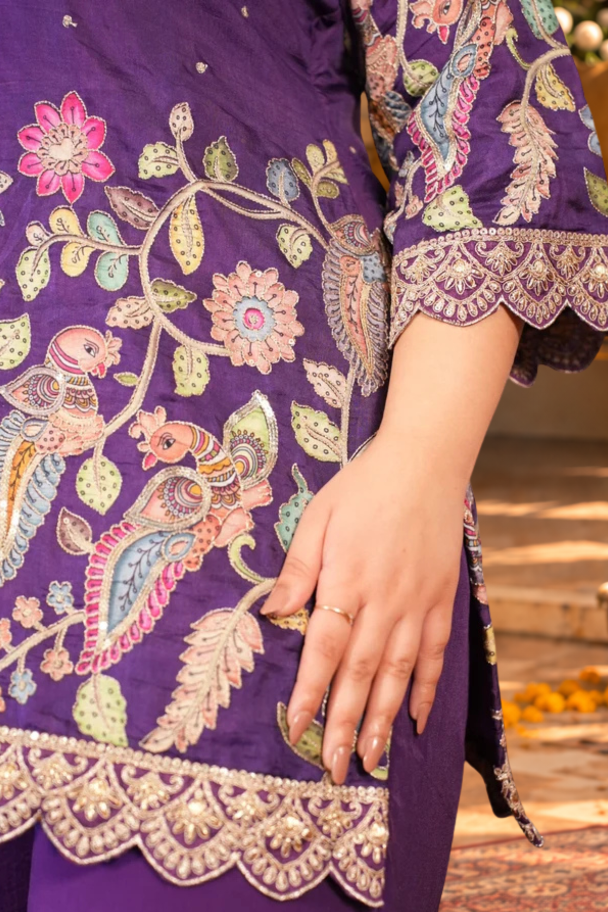 Ziya Purple Silk Co-ord Set With Placement Work