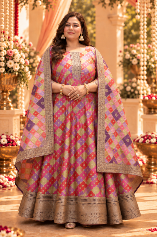 Yamika Jacquard Woven Silk Dress with Dupatta