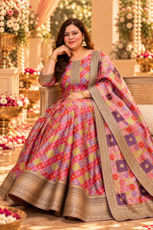 Yamika Jacquard Woven Silk Dress with Dupatta