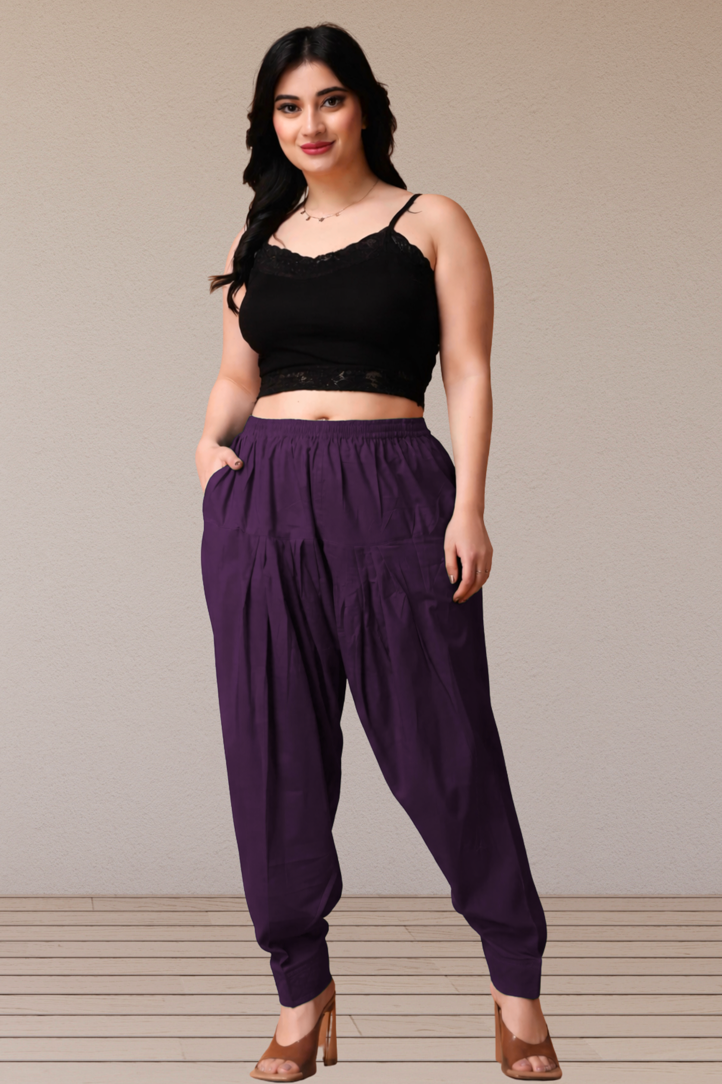 Purple Pleated Cotton Salwar