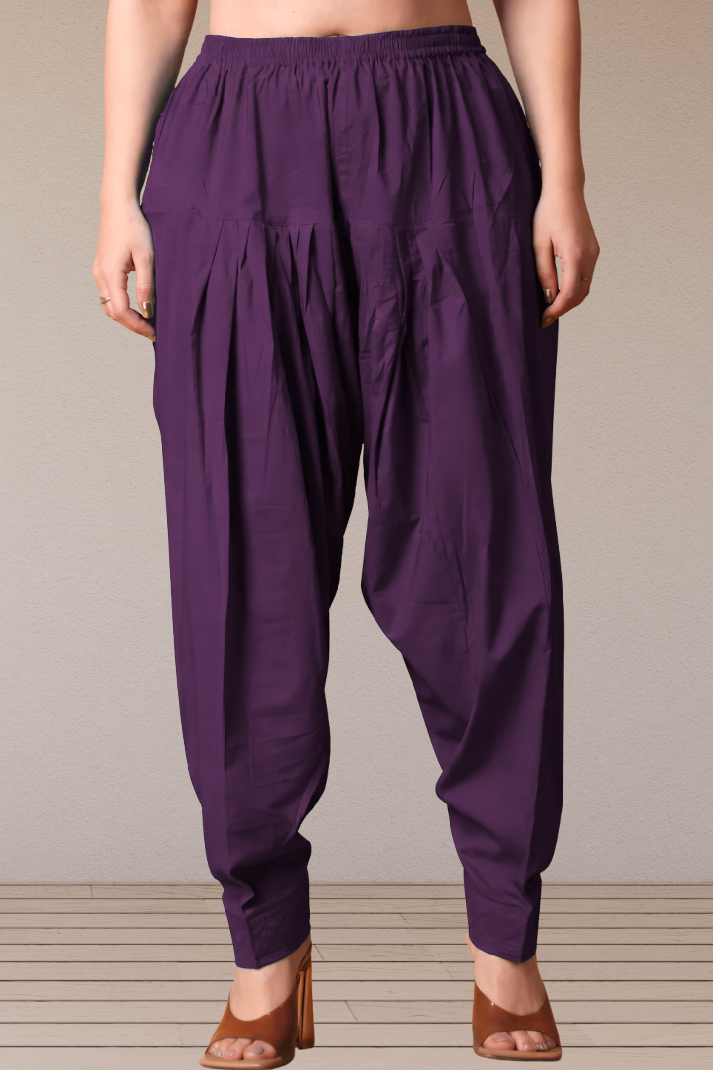 Purple Pleated Cotton Salwar