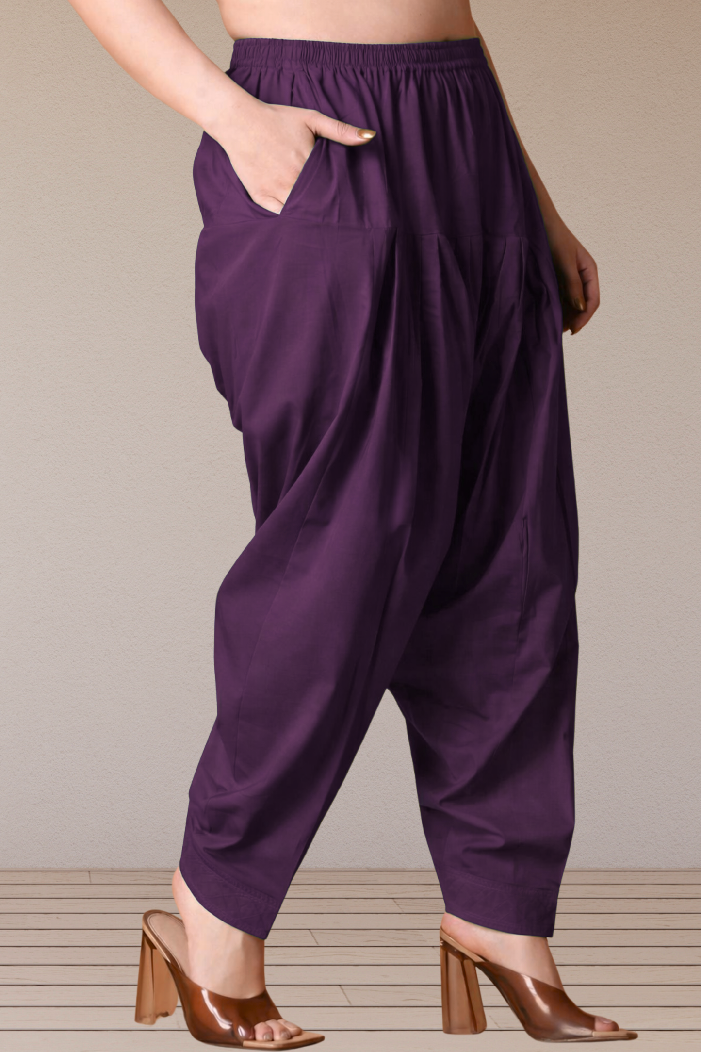 Purple Pleated Cotton Salwar