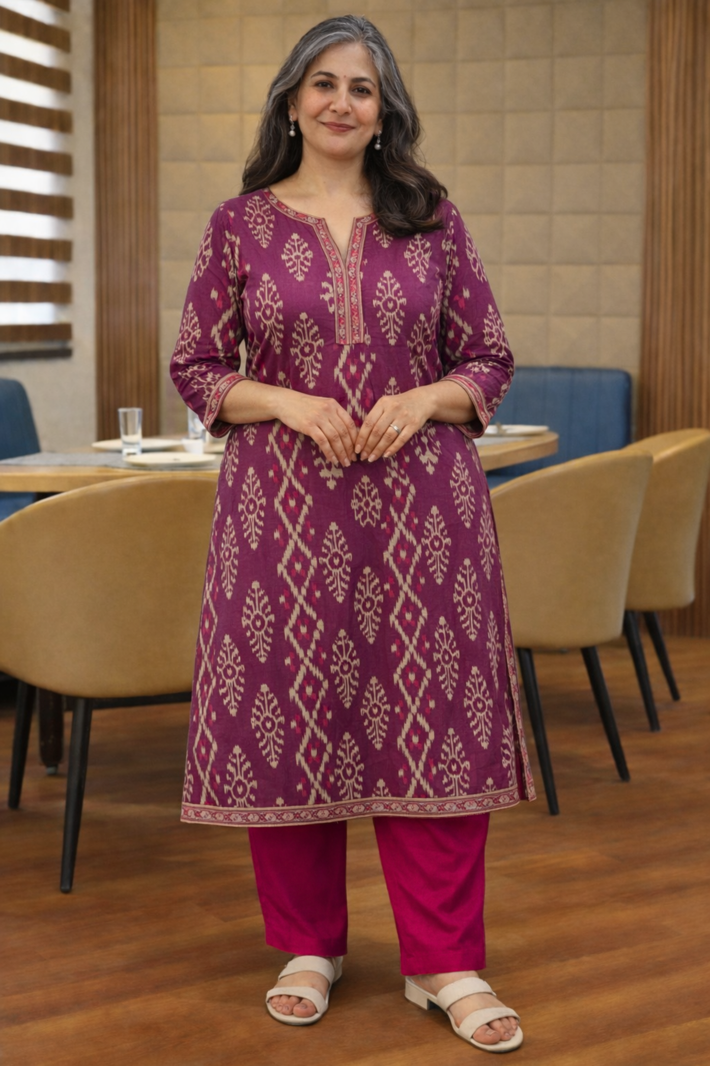 Plum Essence Kali Kurta With Cotton Pants