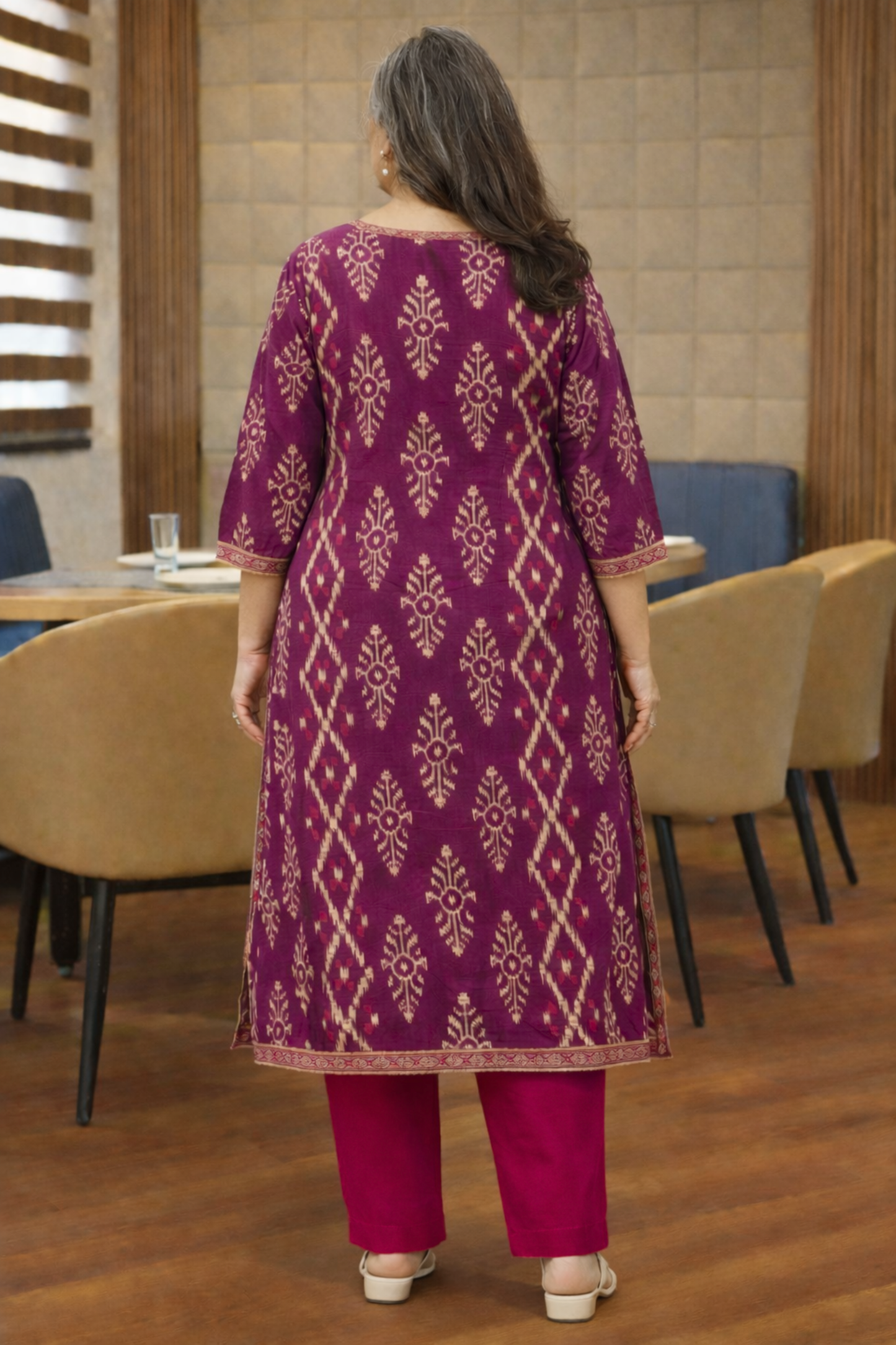 Plum Essence Kali Kurta With Cotton Pants