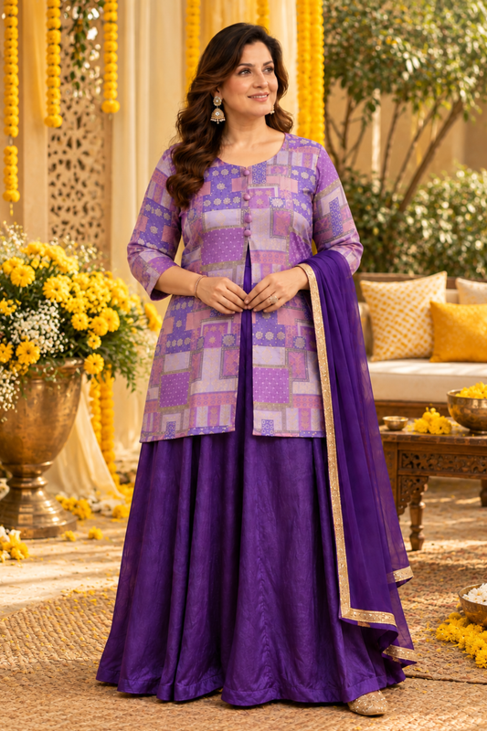 Anvika Silk Jacket Dress with Jacquard Weave