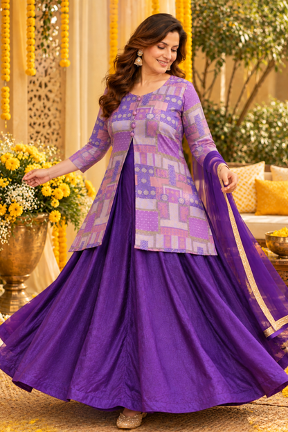 Anvika Silk Jacket Dress with Jacquard Weave