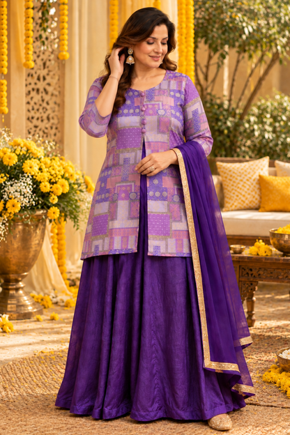 Anvika Silk Jacket Dress with Jacquard Weave