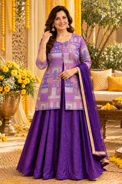 Anvika Silk Jacket Dress with Jacquard Weave