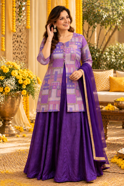 Anvika Silk Jacket Dress with Jacquard Weave
