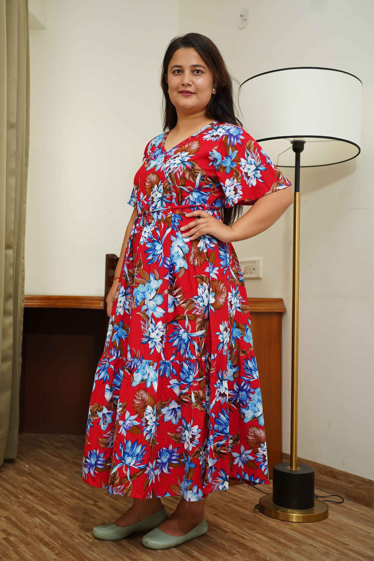 Radiant Red Floral Maternity Dress