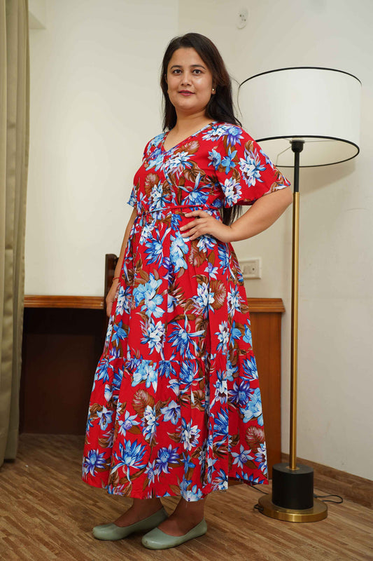 Radiant Red Floral Maternity Dress