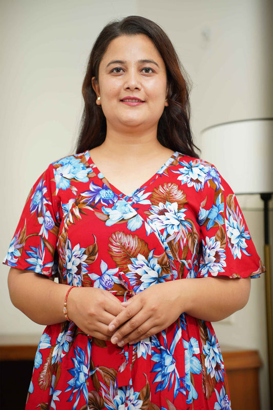 Radiant Red Floral Maternity Dress