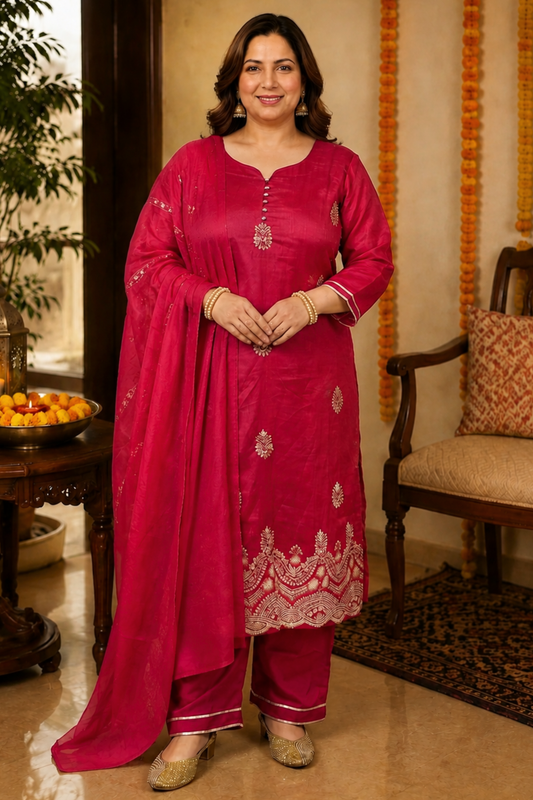 Shagun Red Embroidered Fancy Suit