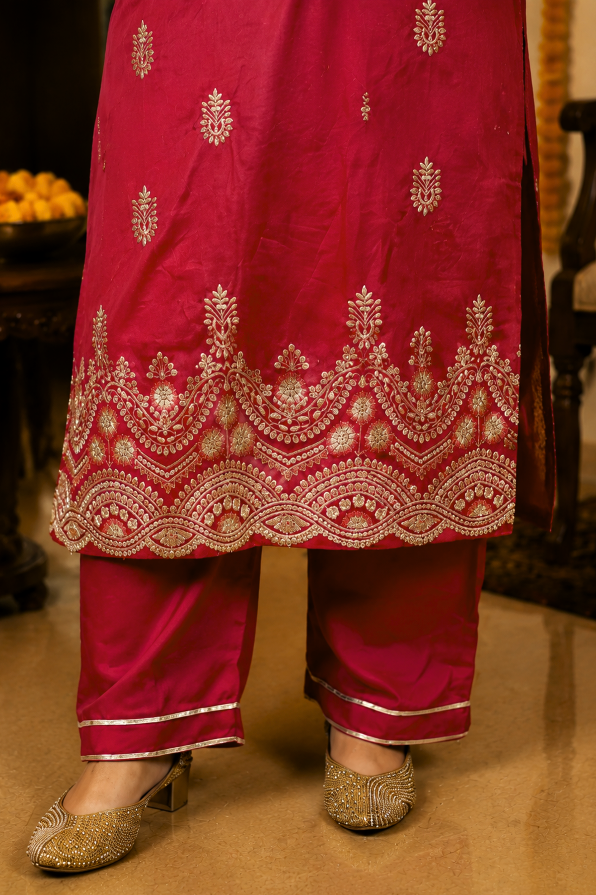 Shagun Red Embroidered Fancy Suit