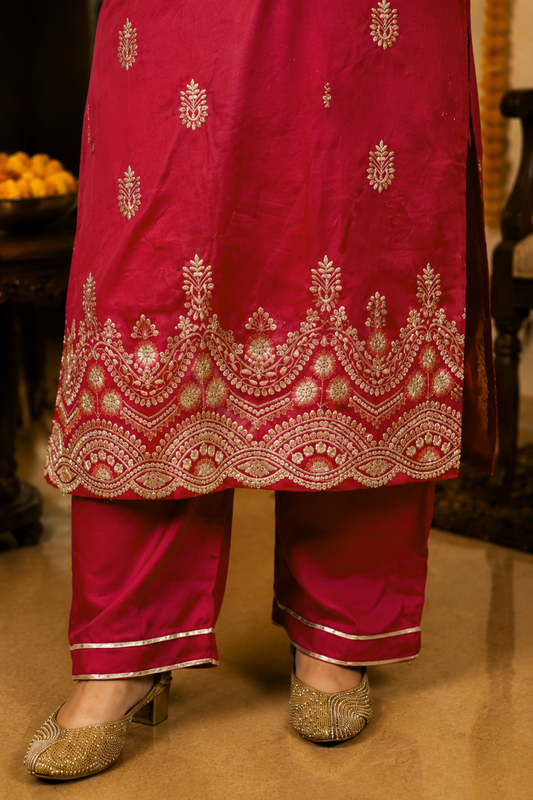 Shagun Red Embroidered Fancy Suit