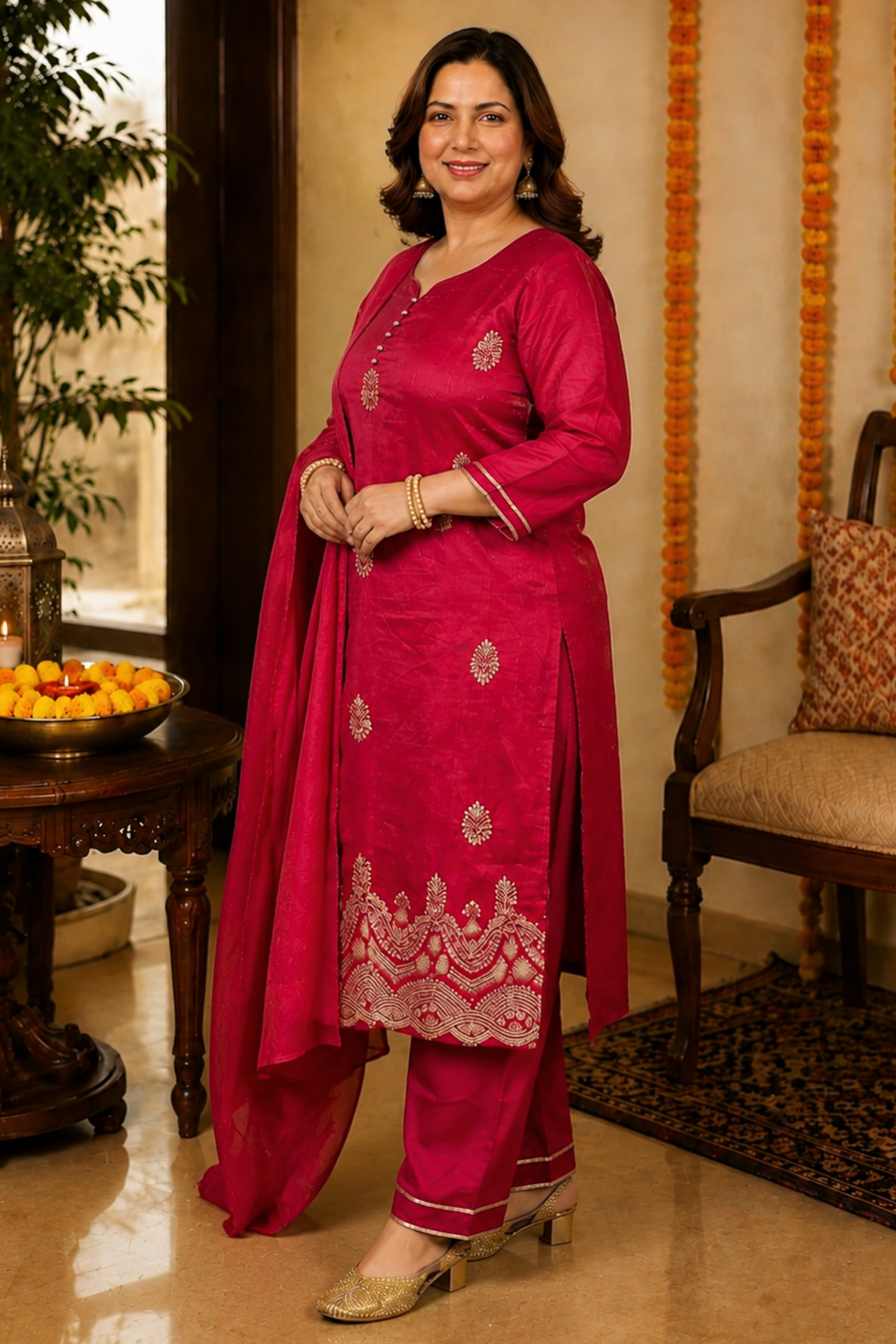 Shagun Red Embroidered Fancy Suit