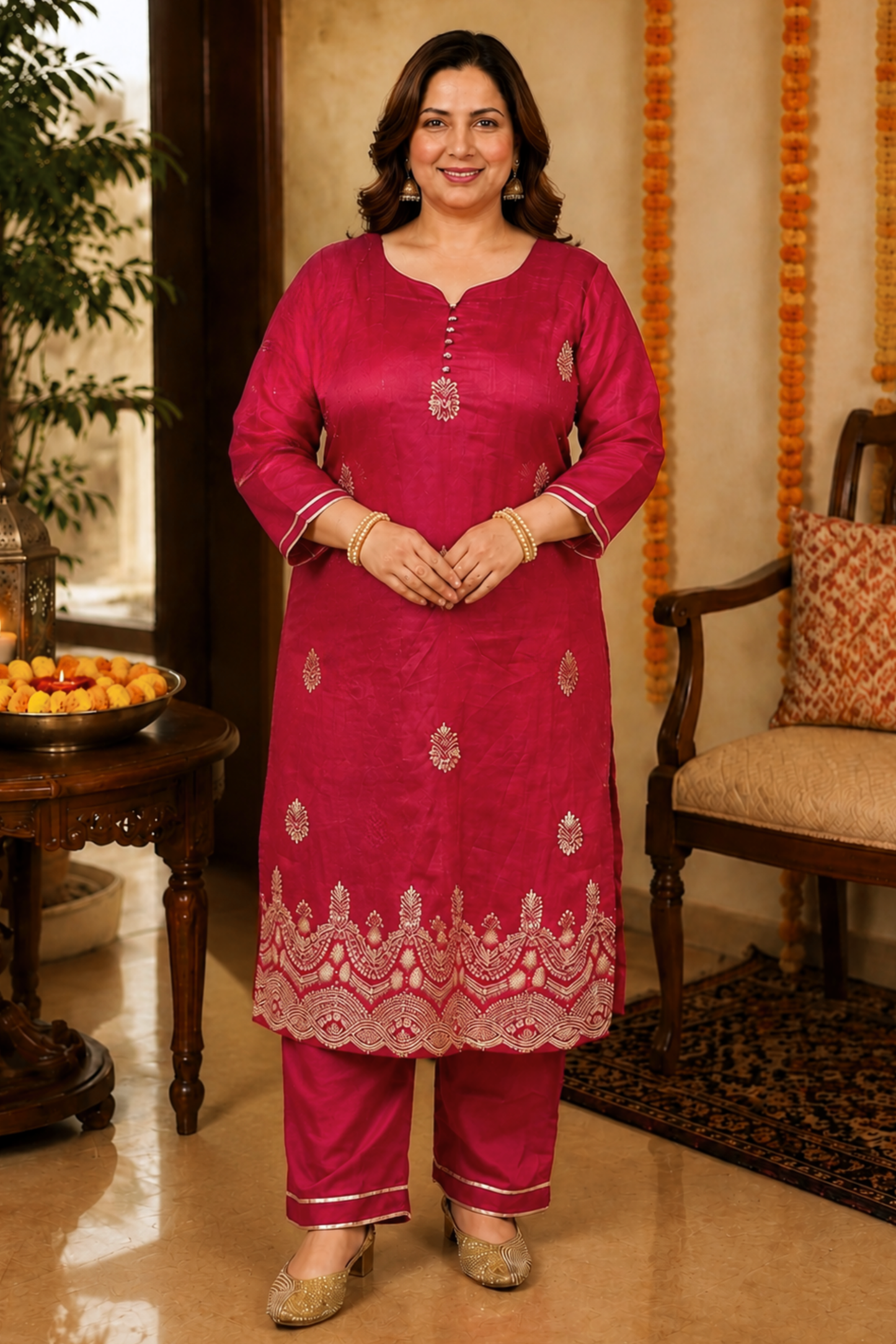 Shagun Red Embroidered Fancy Suit