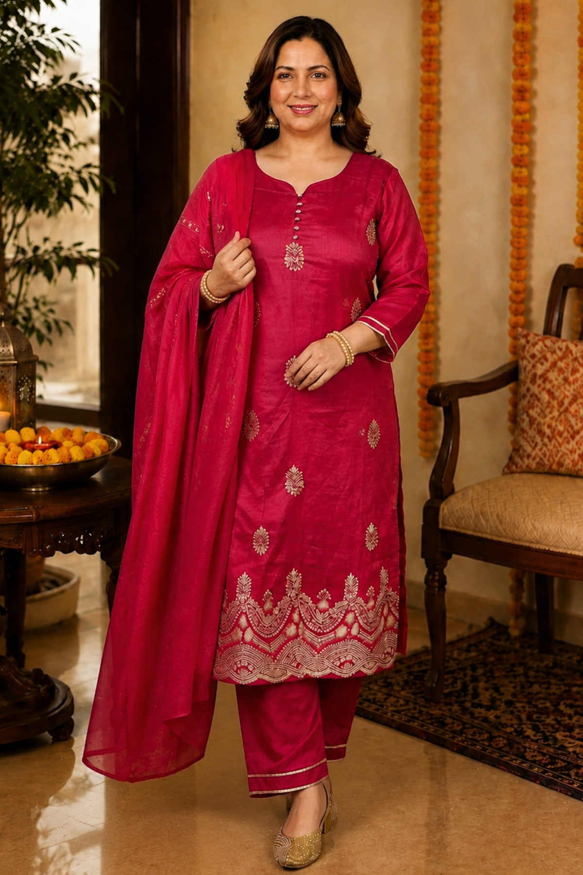 Shagun Red Embroidered Fancy Suit