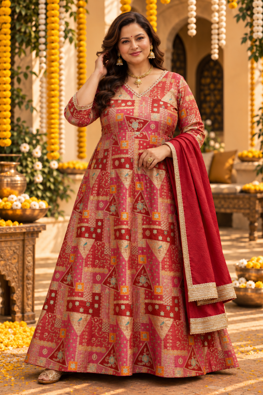 Vasudha Rubi Silk Dress with Jacquard Weave