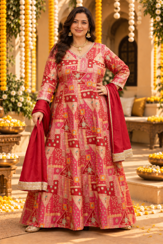 Vasudha Rubi Silk Dress with Jacquard Weave