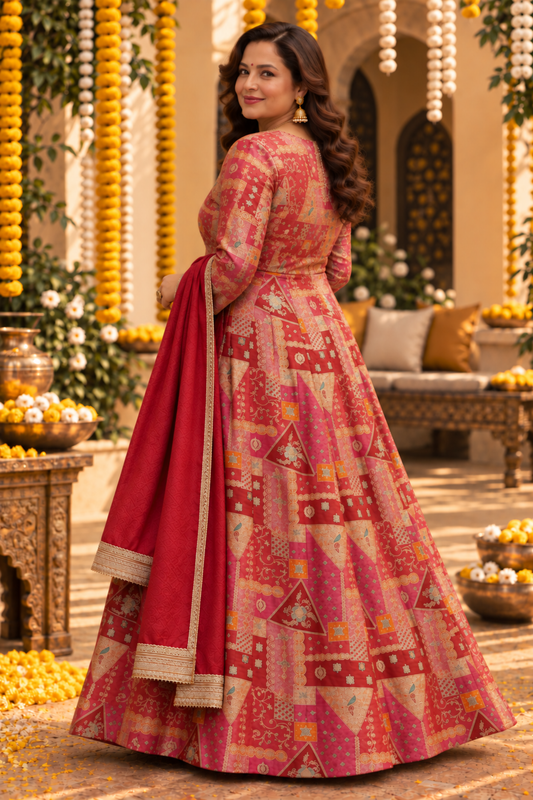 Vasudha Rubi Silk Dress with Jacquard Weave