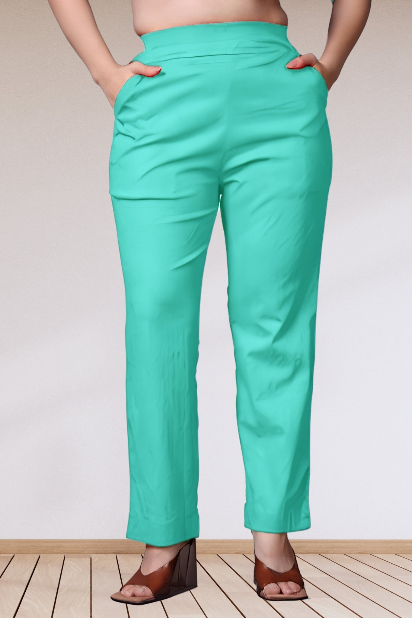 Aquamarine Lycra Slub Pants