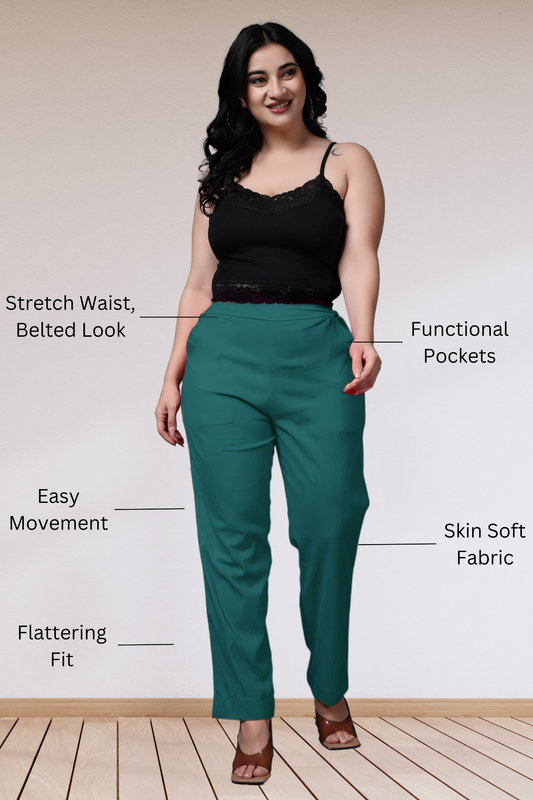 Peacock Green Lycra Slub Pants