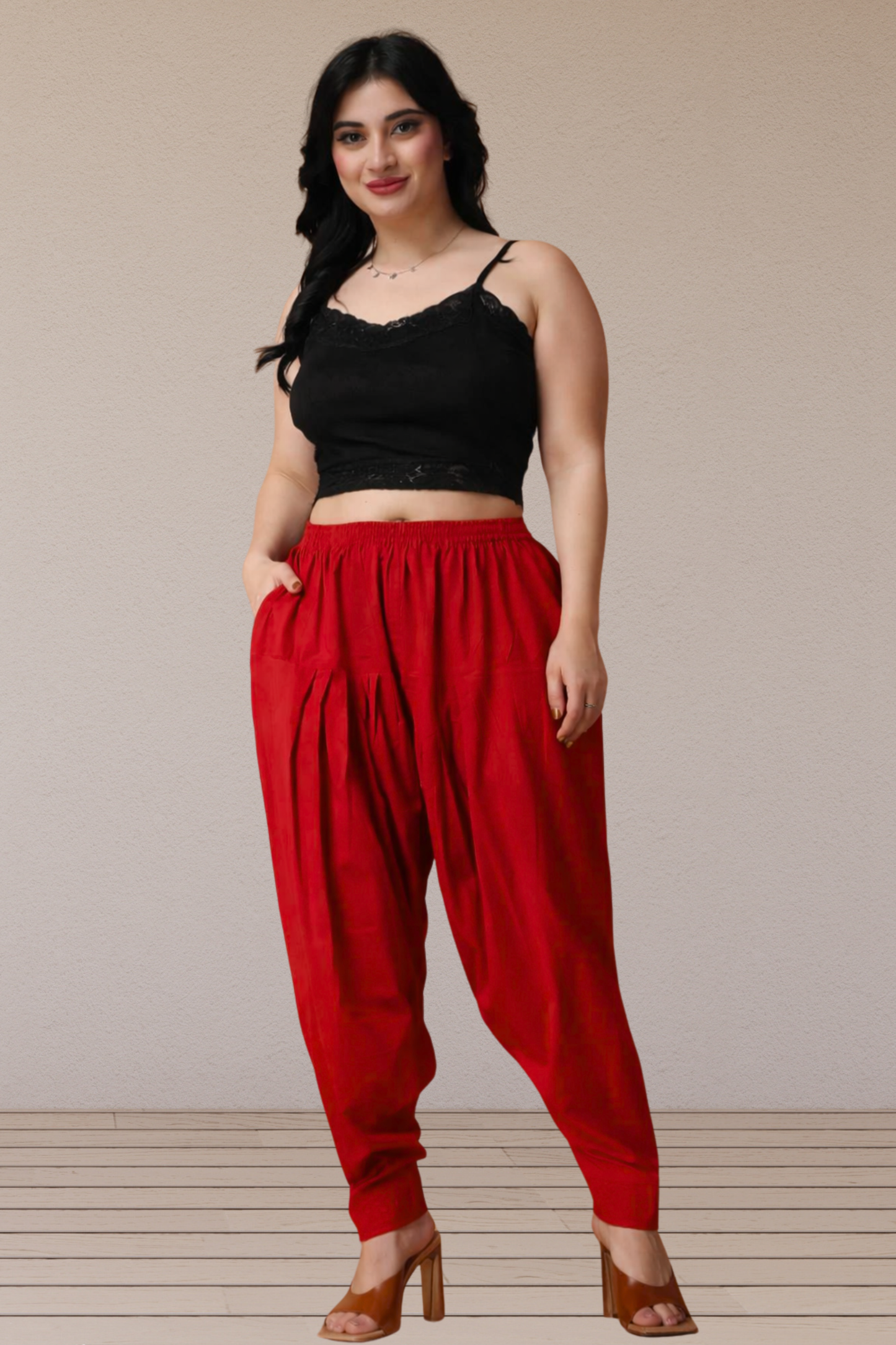 Red Pleated Cotton Salwar