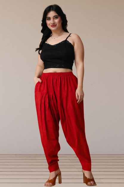 Red Classic Cotton Salwar With Pocket