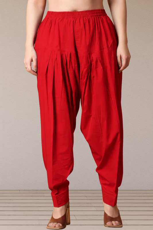 Red Pleated Cotton Salwar