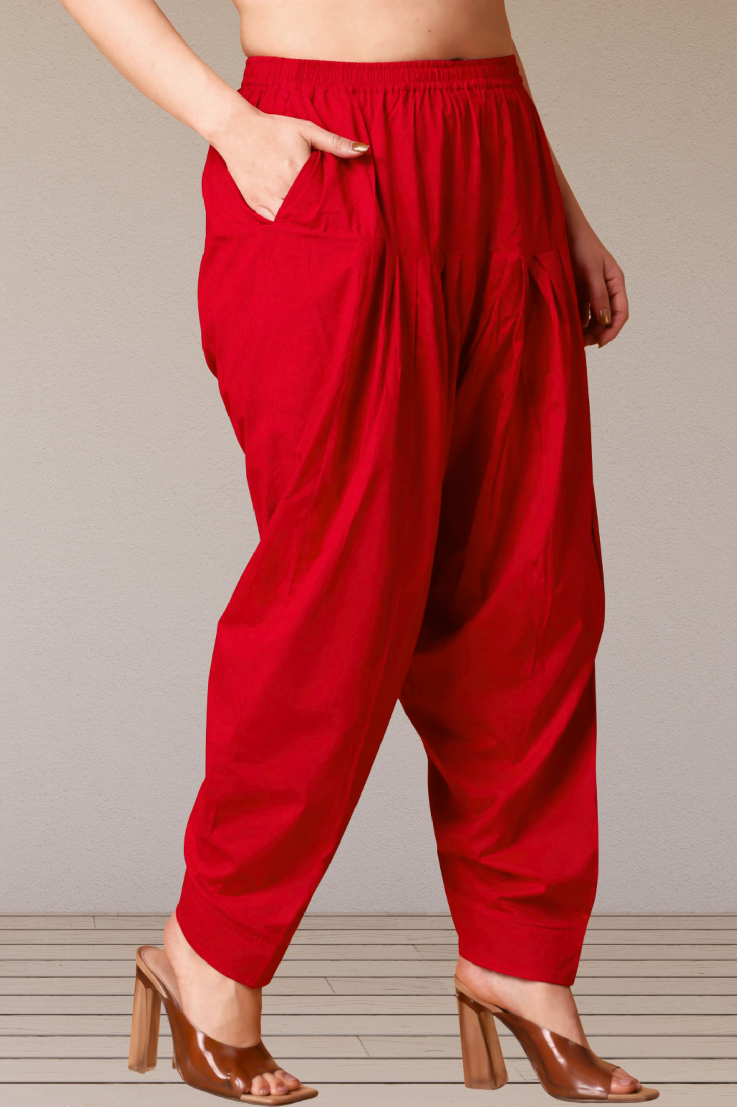 Red Pleated Cotton Salwar