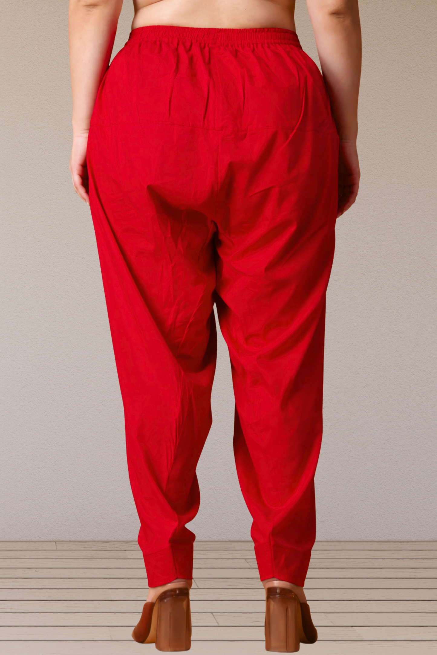 Red Pleated Cotton Salwar