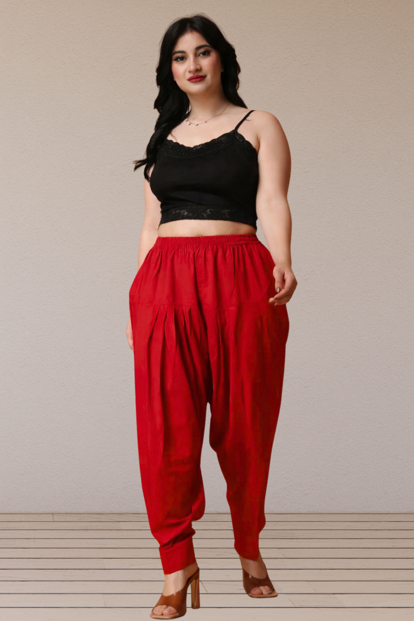 Red Pleated Cotton Salwar