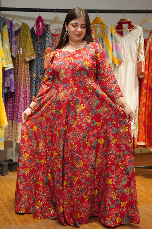 Cherry Verse Foiled Rayon Dress With Pockets