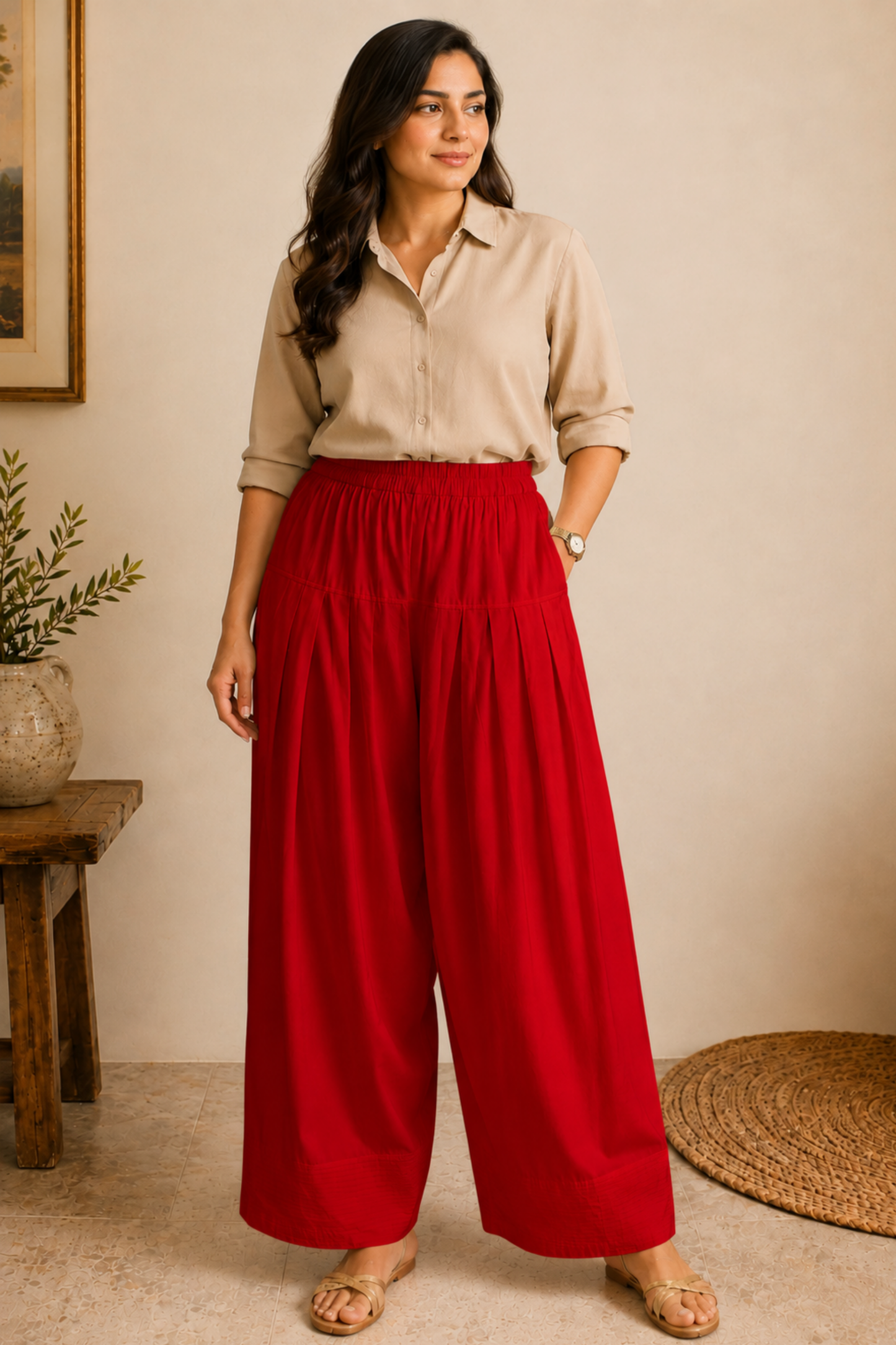 Red Rayon Farshi Salwar