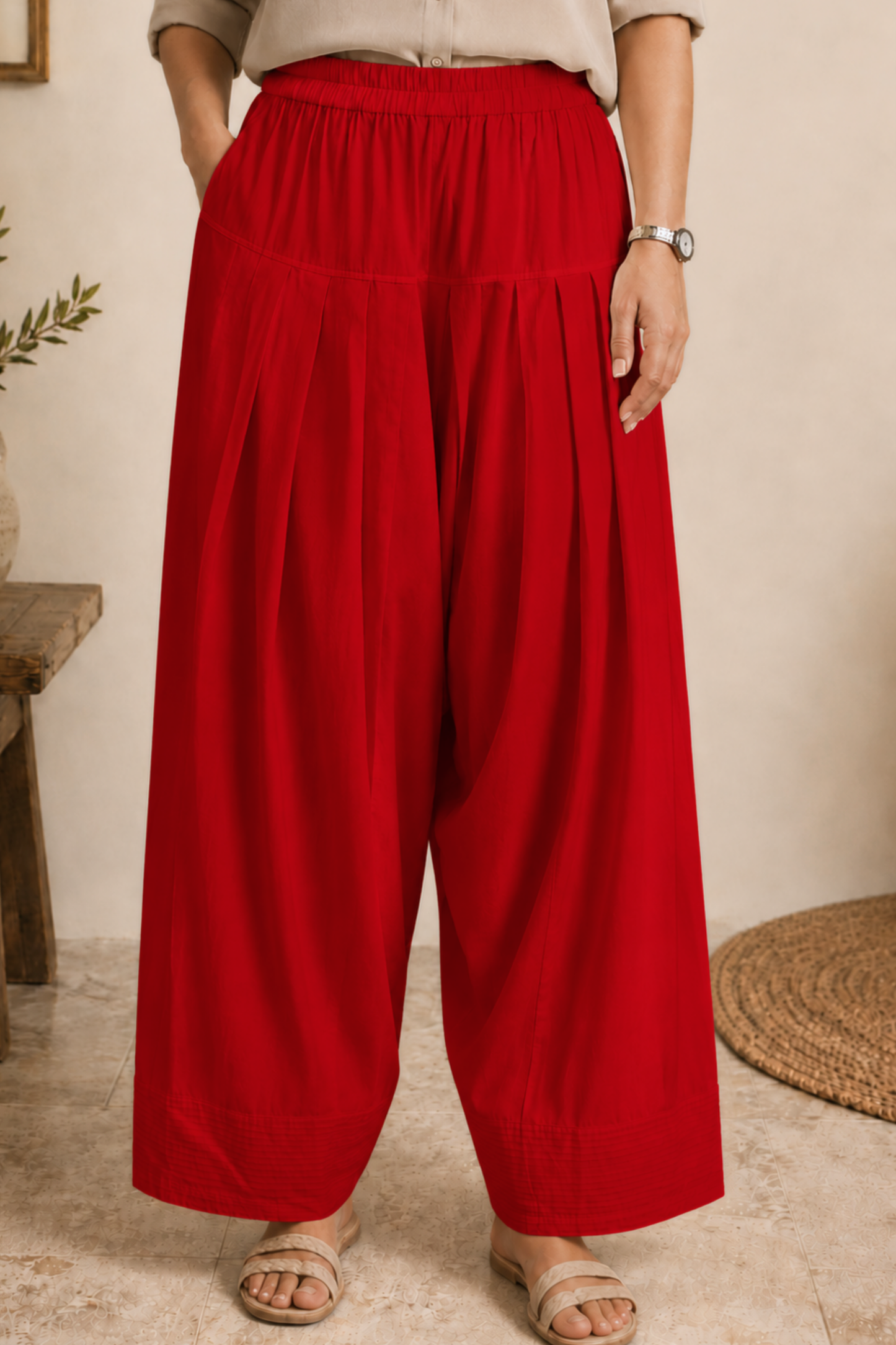 Red Rayon Farshi Salwar
