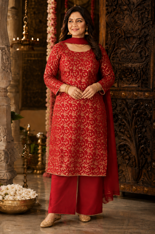 Eternally Red Jacquard Silk Suit