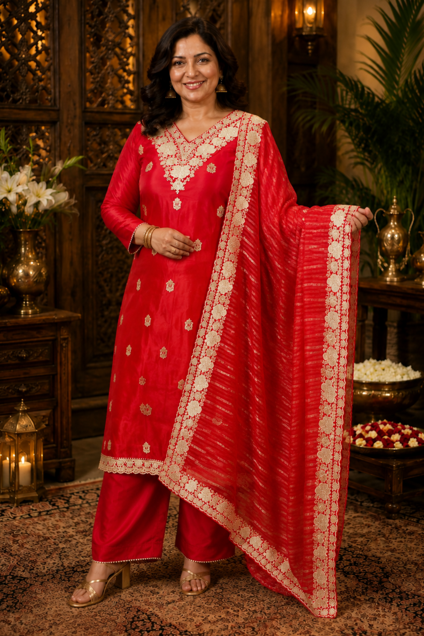 Surkh Laal Suit Set With Zari Embroidery