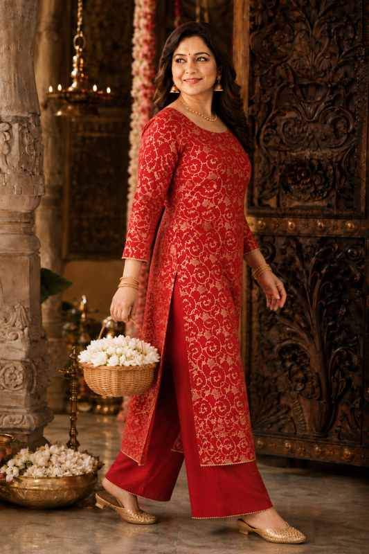 Eternally Red Jacquard Silk Suit