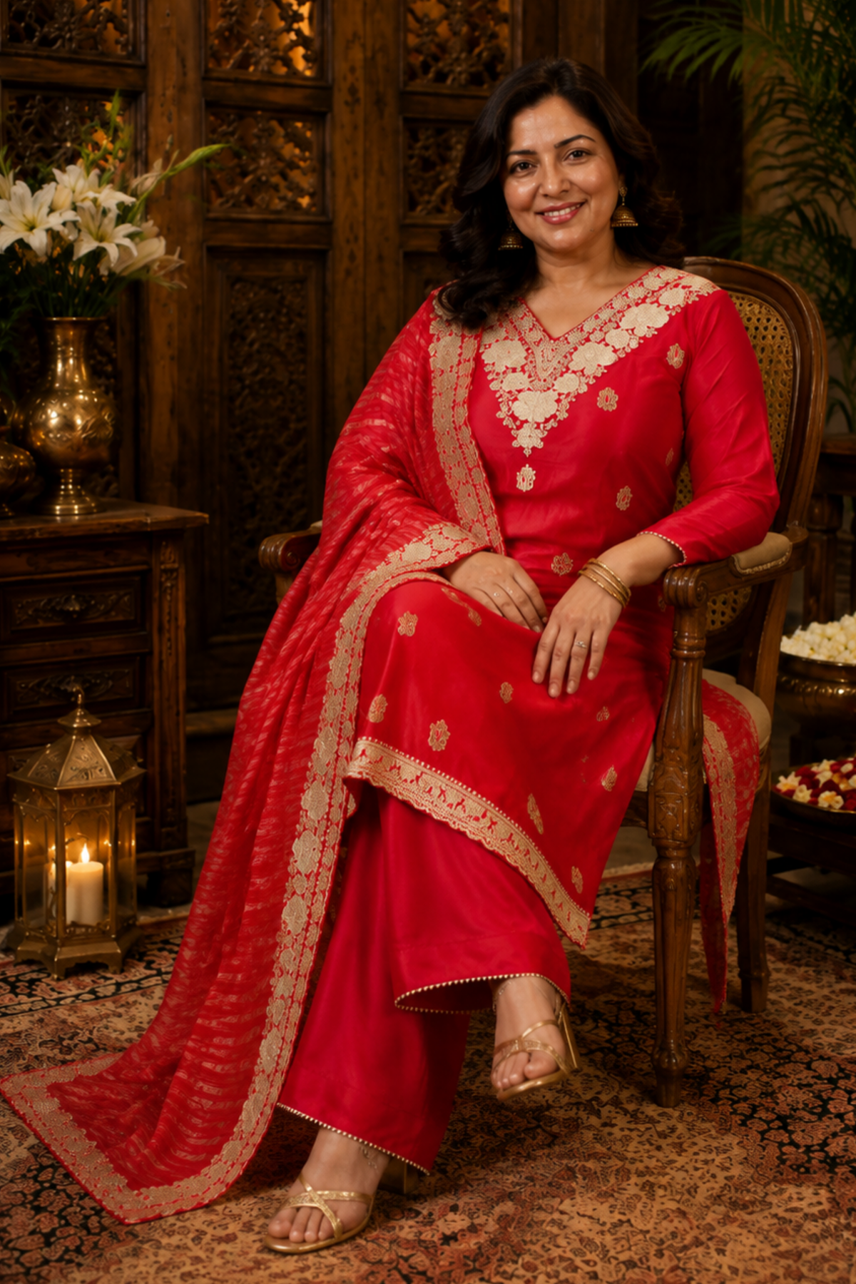 Surkh Laal Suit Set With Zari Embroidery