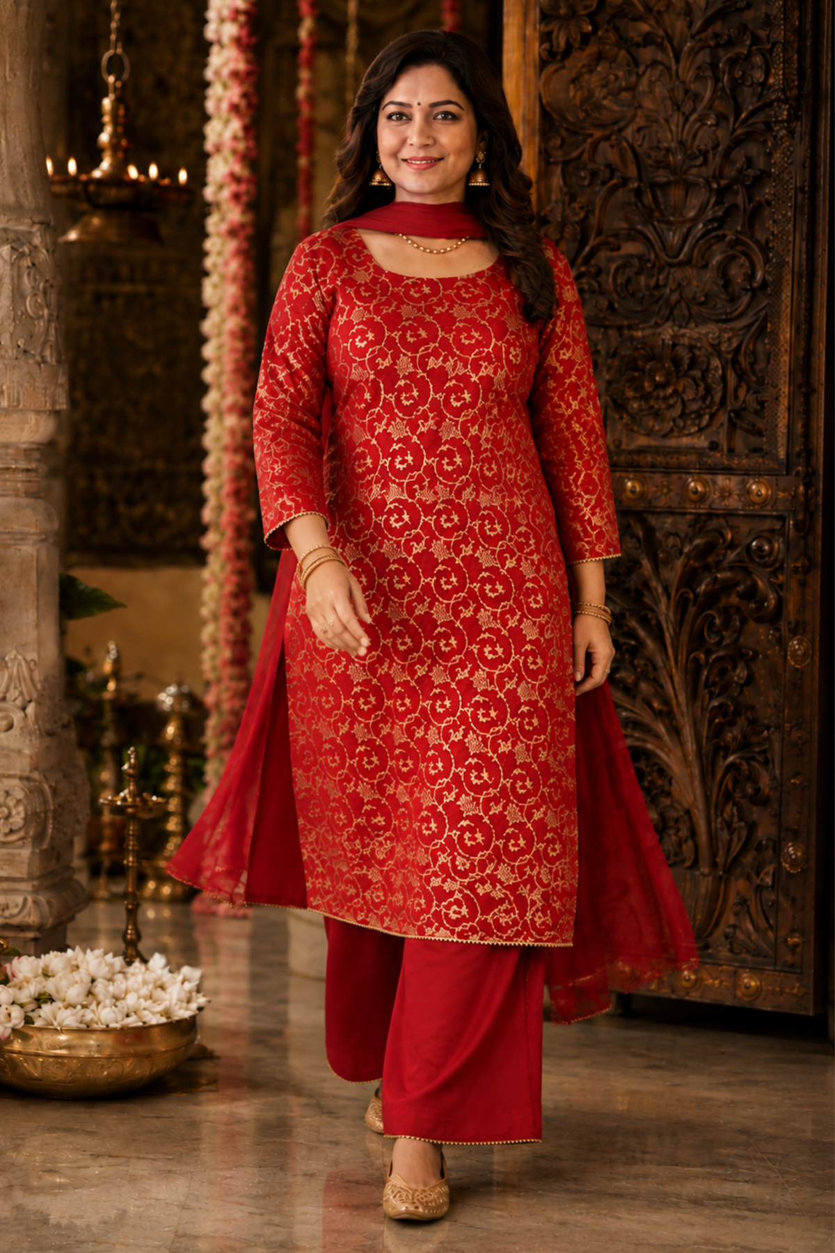 Eternally Red Jacquard Silk Suit