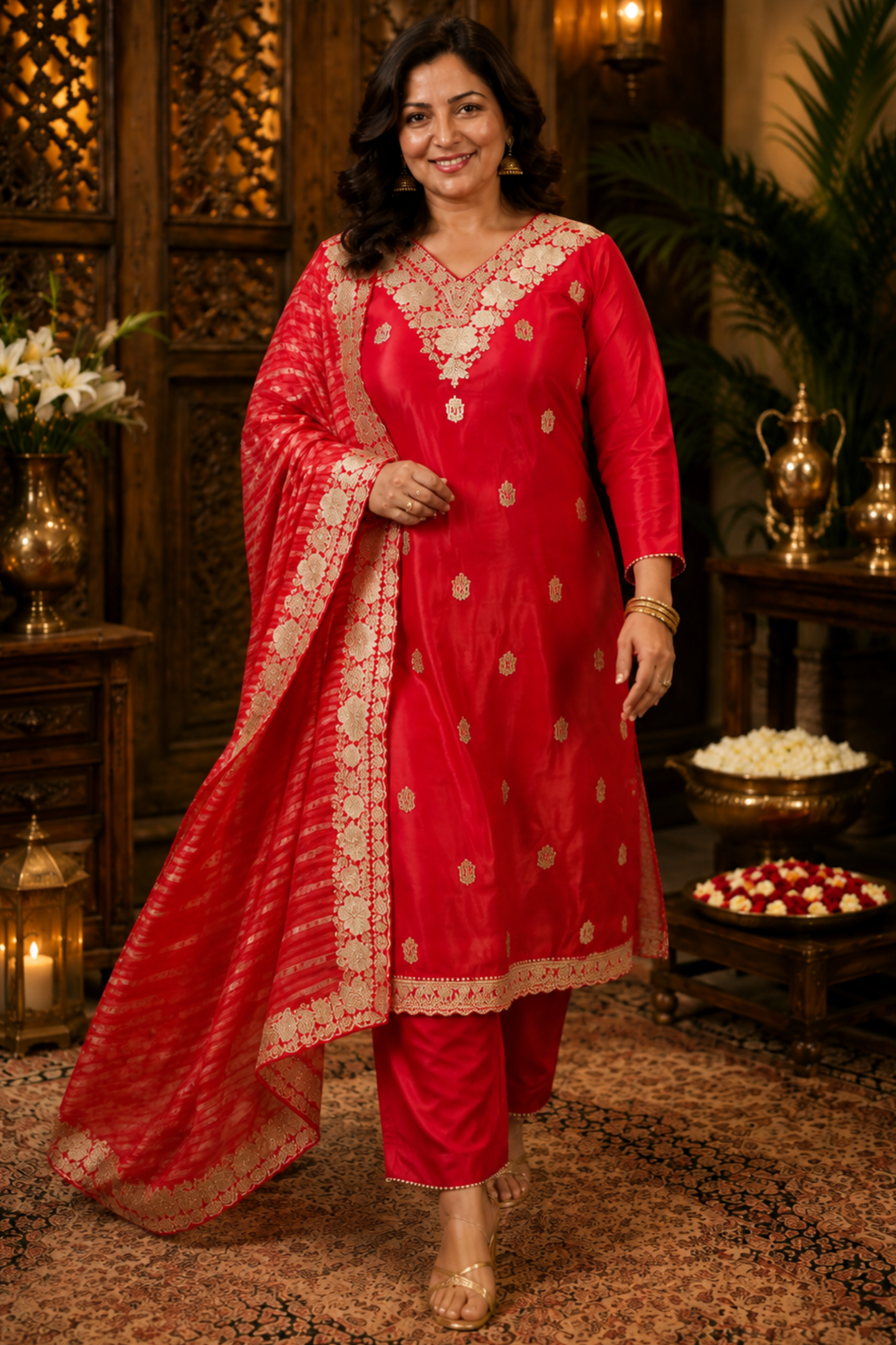 Surkh Laal Suit Set With Zari Embroidery
