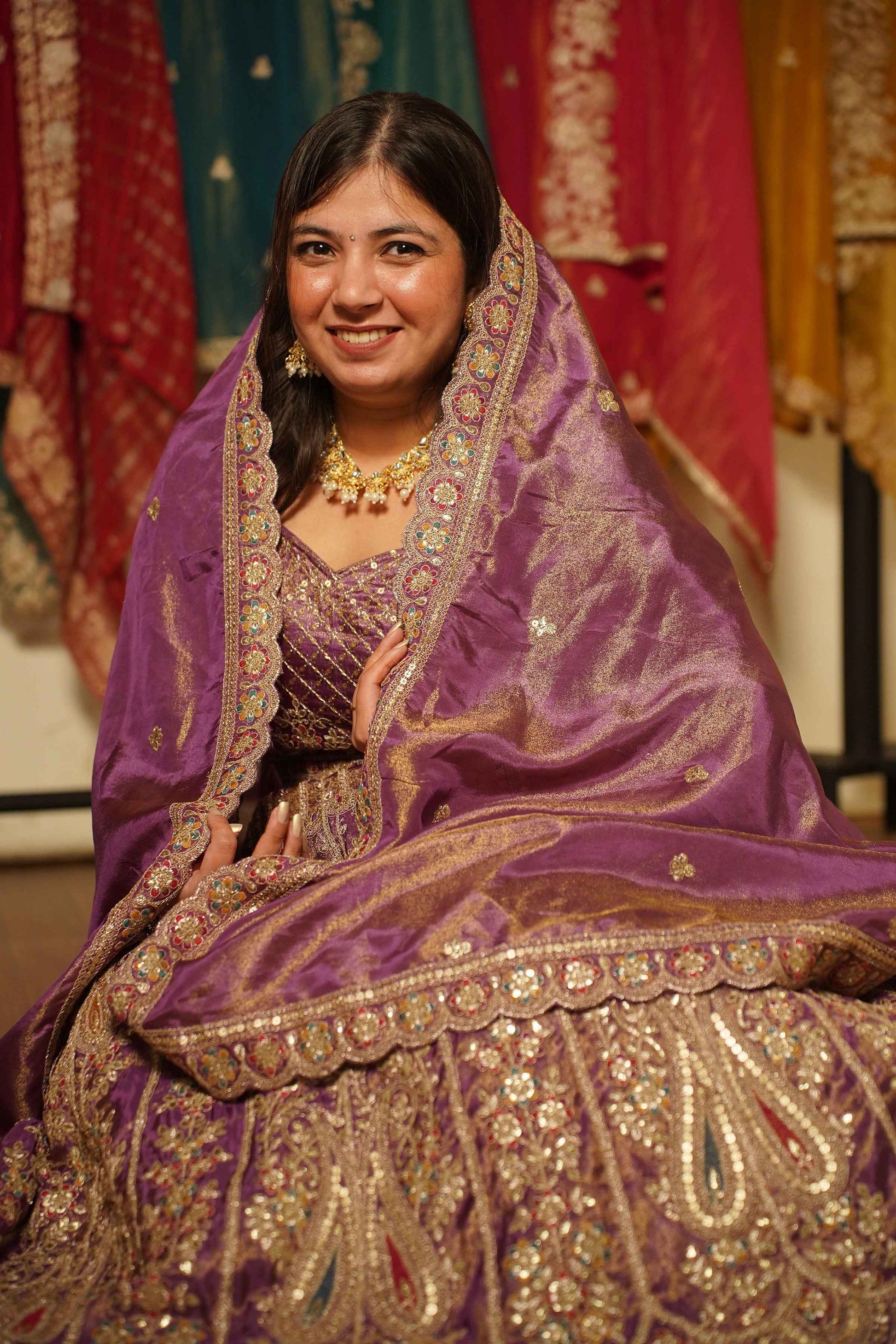 Rivaya Lavender Tissue Lehenga With Zari Embroidery