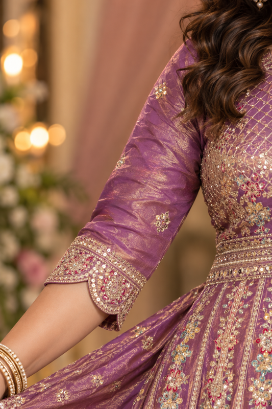 Rivaya Lavender Tissue Zari Embroidered Dress