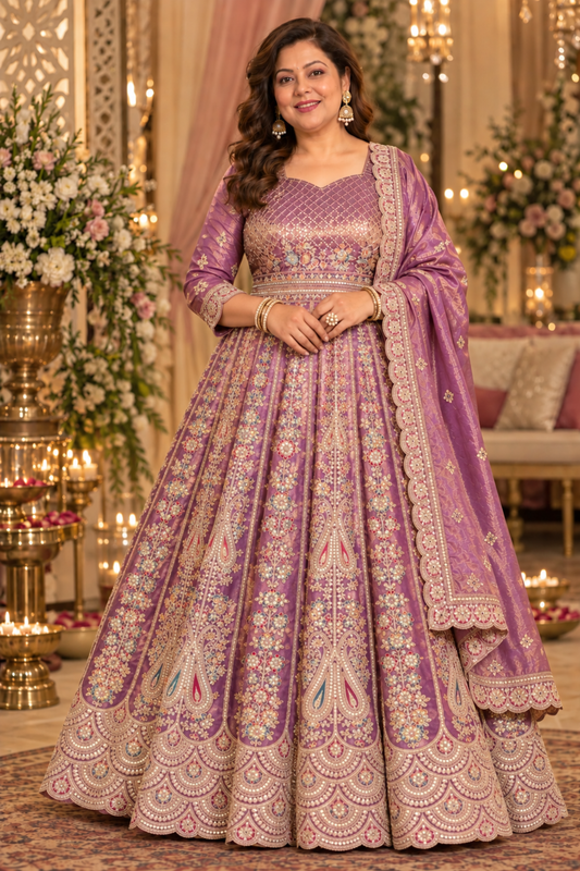 Rivaya Lavender Tissue Zari Embroidered Dress